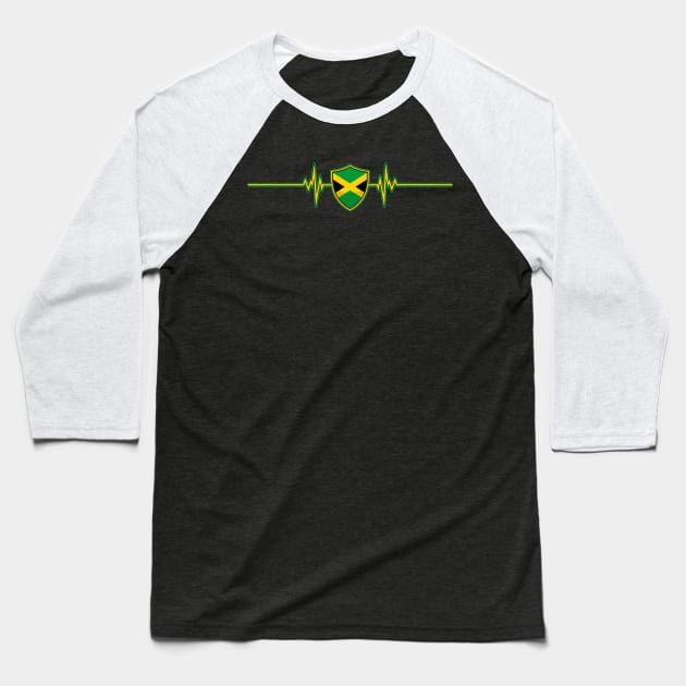 Heartbeat Design Jamaican Flag Jamaica Baseball T-Shirt by MGS